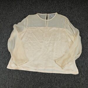 Carlisle Women Blouse 14 Silk Cream 80s Vintage Sheer Yoke Satin Long Sleeve Top